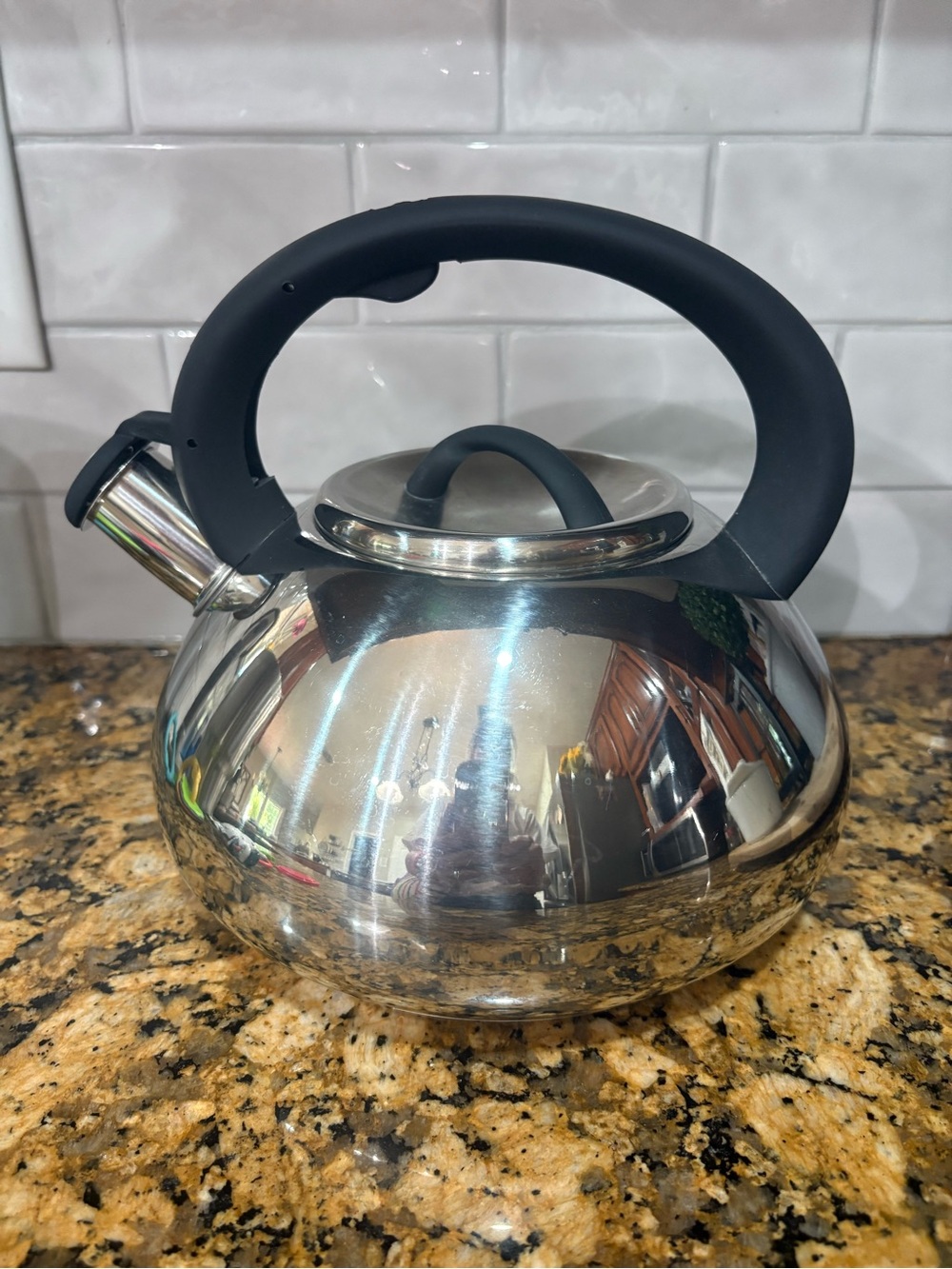 baldwin Stainless Steel Tea Kettle with Black Handle and Lid Knob